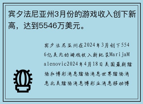 宾夕法尼亚州3月份的游戏收入创下新高，达到5546万美元。