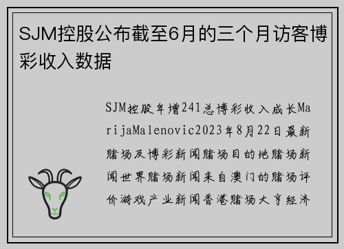 SJM控股公布截至6月的三个月访客博彩收入数据