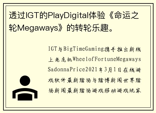 透过IGT的PlayDigital体验《命运之轮Megaways》的转轮乐趣。